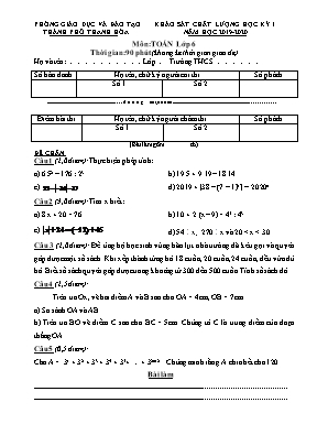 Bộ đề khảo sát chất lượng học kỳ I môn Toán Lớp 6 - Năm học 2019-2020 - Phòng giáo dục và đào tạo thành phố Thanh Hóa (Có đáp án)